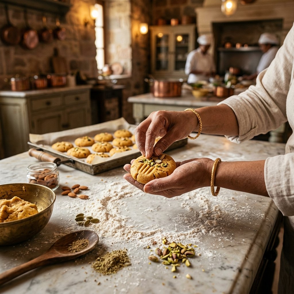 Traditional Nan Khatai dough preparation by hands